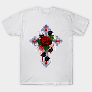 Cross with a red rose T-Shirt